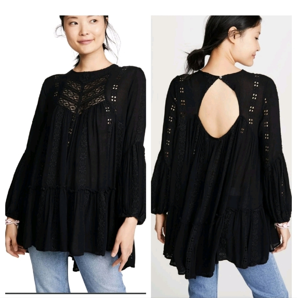 Free People Black Lace Blouse